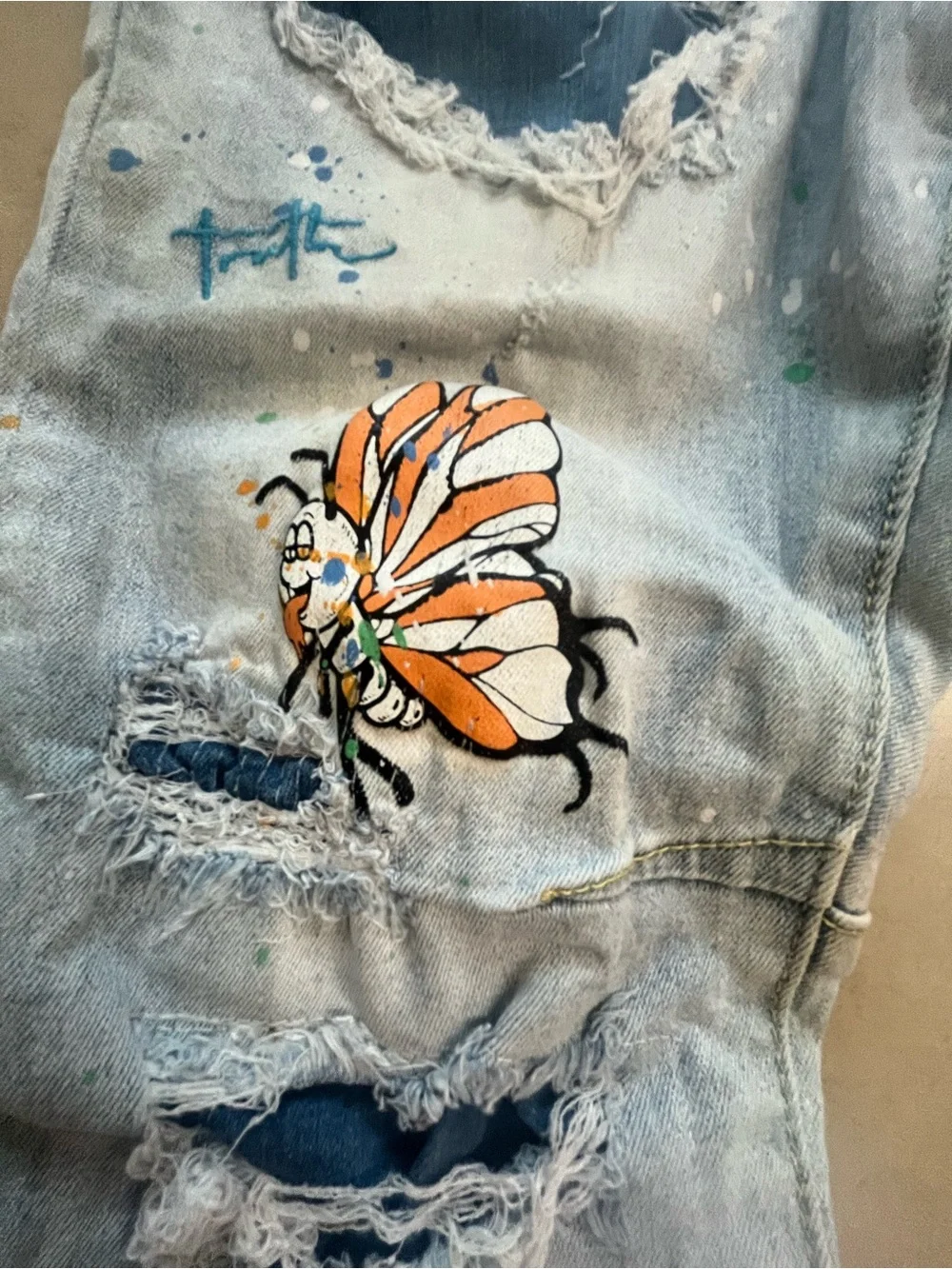 Smoke Rise “Peace & Harmony” Embroidered Distressed Jeans 38x32
